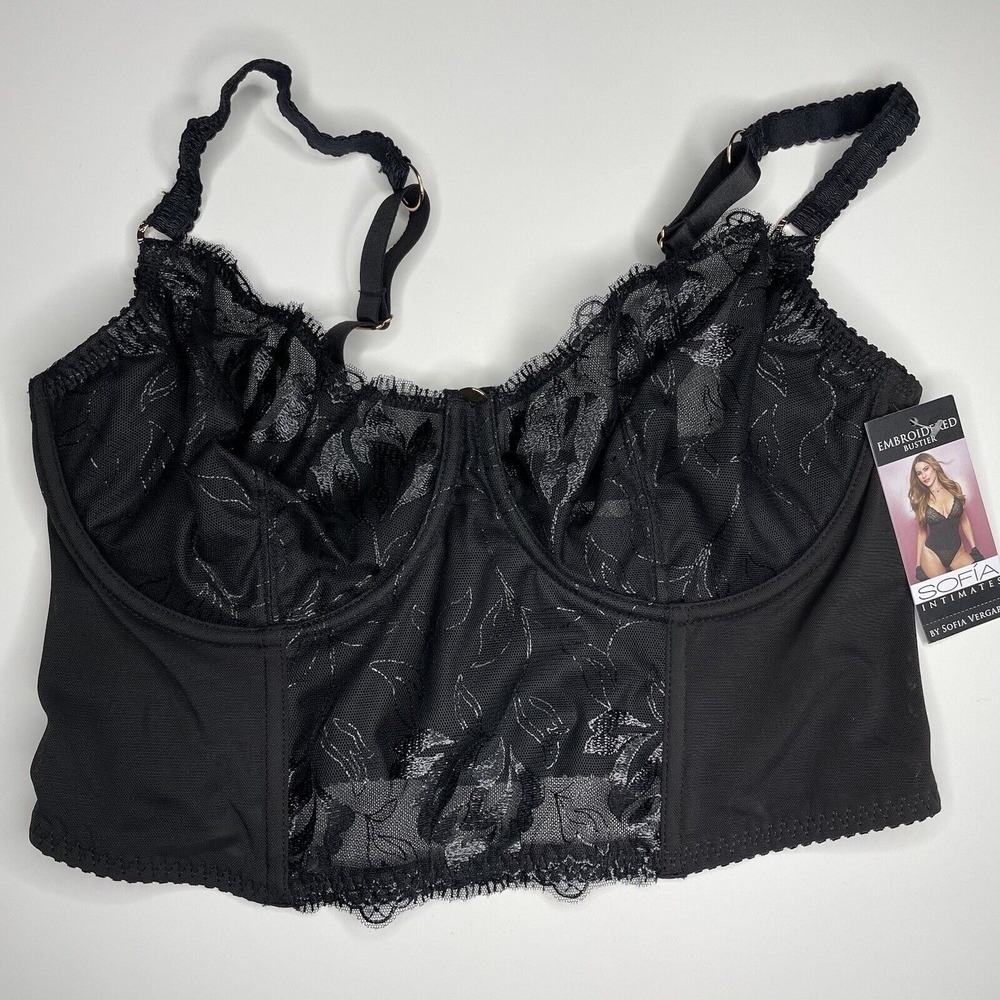 Sofia Intimates by Sofia Vergara Women's Size 38D Black Embroidered Bustier NWT